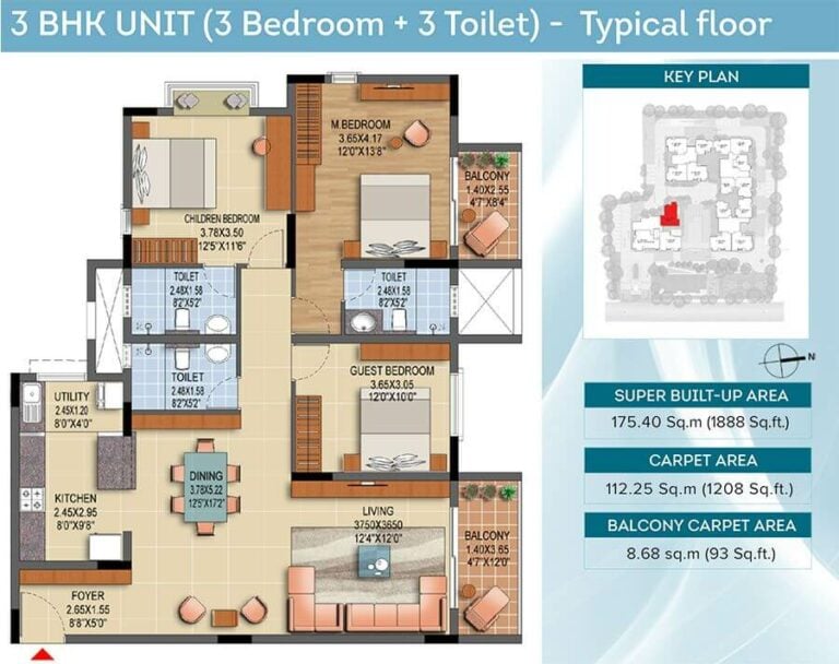 1888 3BHK+3T - Brigade Laguna