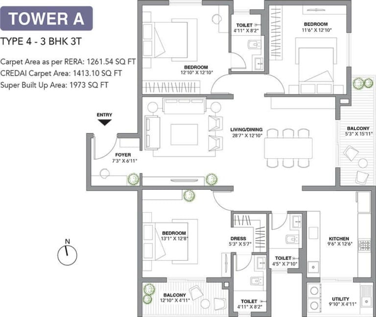 1973 3BHK+3T - Assetz 22 & Crest Yeshwanthpur