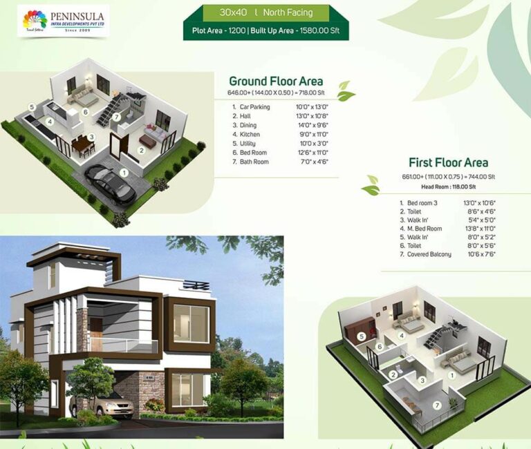 30x40 1580 3BHK Duplex North - Peninsula Park Elite Villas