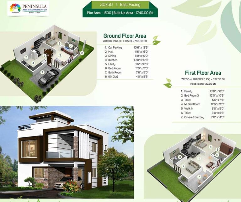 30x50 1740 3BHK Duplex - Peninsula Park Elite Villas