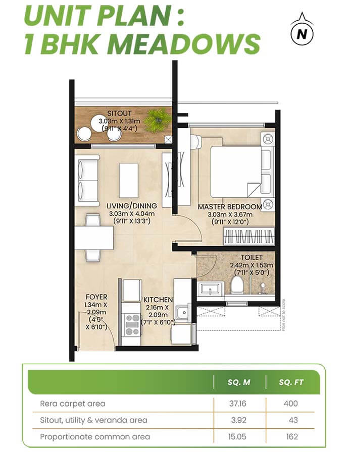 605 1BHK Meadows - Mahindra Eden