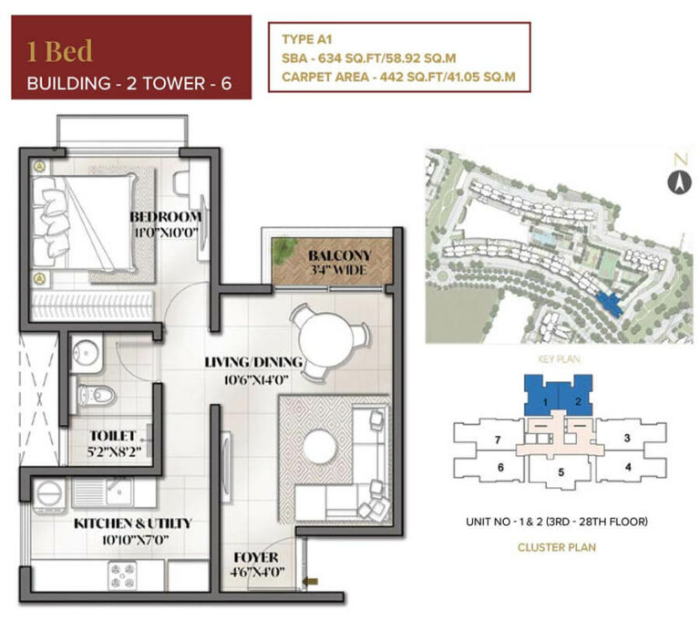 634 1BHK - Eden Park At Prestige City