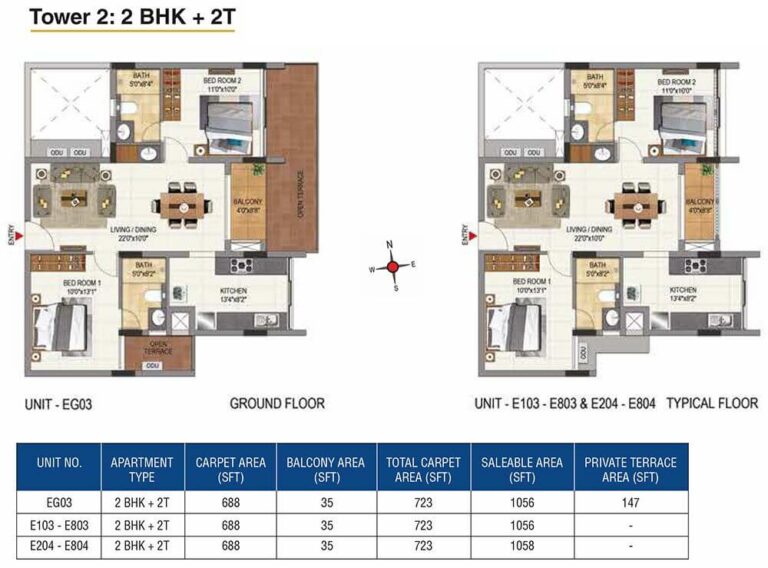 1056 2BHK+2T - Casagrand Aquene Kengeri