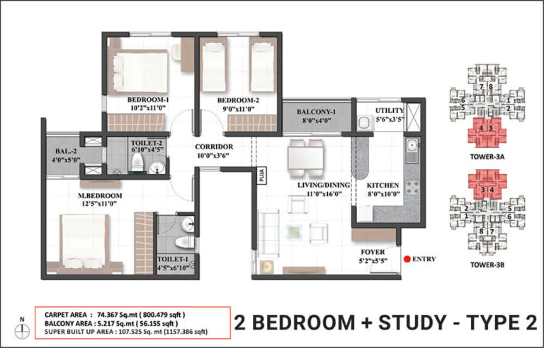 1157 2BHK+S Type2 - Shriram Mangalam Chennai