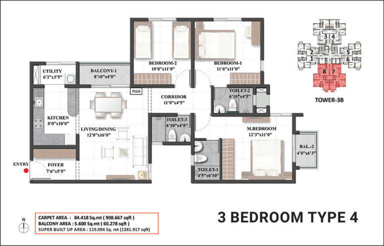 1281 3BHK Type4 - Shriram Mangalam Chennai