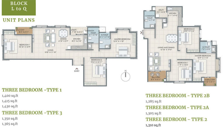 1285-1430 3BHK Block L-Q - Nandi Citadel