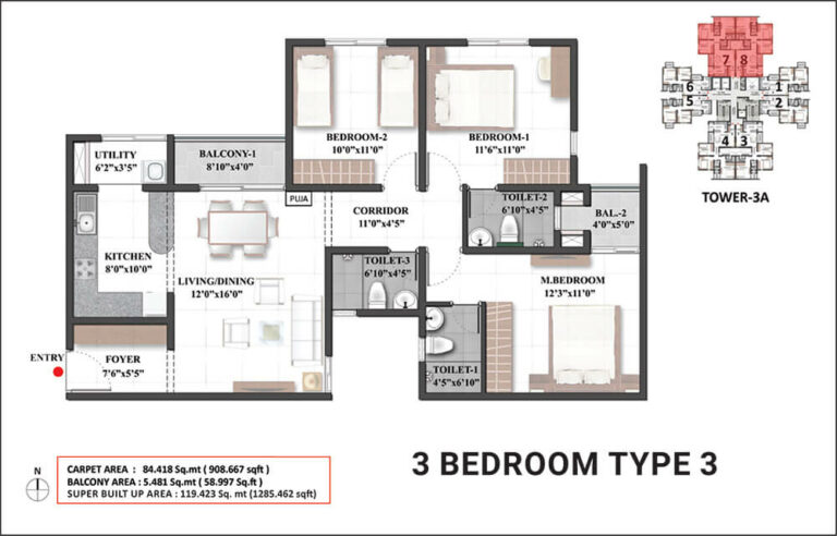 1285 3BHK Type3 - Shriram Mangalam Chennai