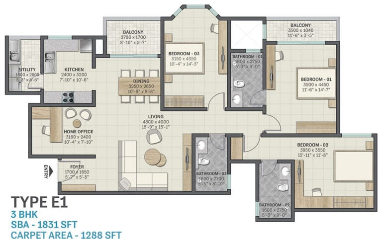 1831 3BHK - Sobha Victoria Park