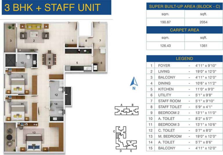 2054 3BHK+Staff - Adarsh Crest