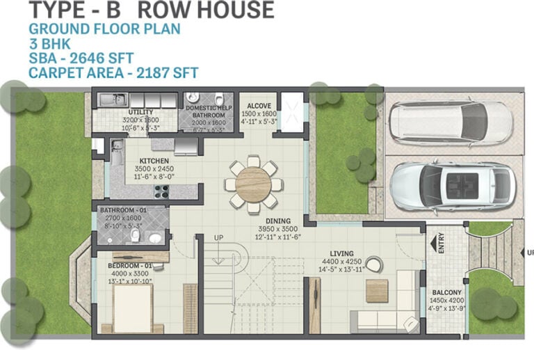 2646 3BHK Row Ground Floor - Sobha Victoria Park