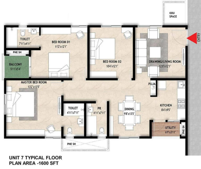 1600 3BHK - Mahaveer Crystal Garden
