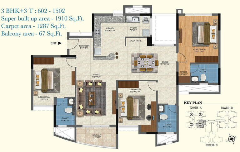 1910 3BHK+3T - Salarpuria Sattva Aqua Vista