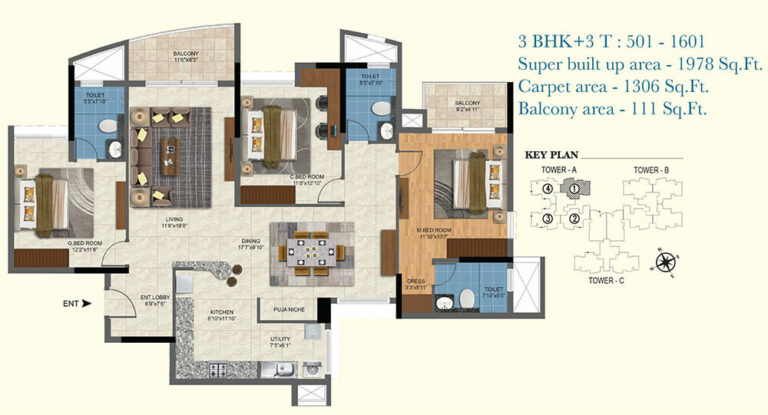 1978 3BHK+3T - Salarpuria Sattva Aqua Vista