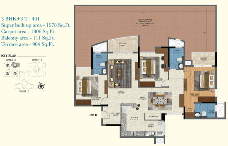 1978 3BHK+3T Terrace - Salarpuria Sattva Aqua Vista