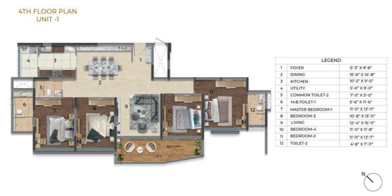 2155-2490 4B+3T - Purva Orient Grand