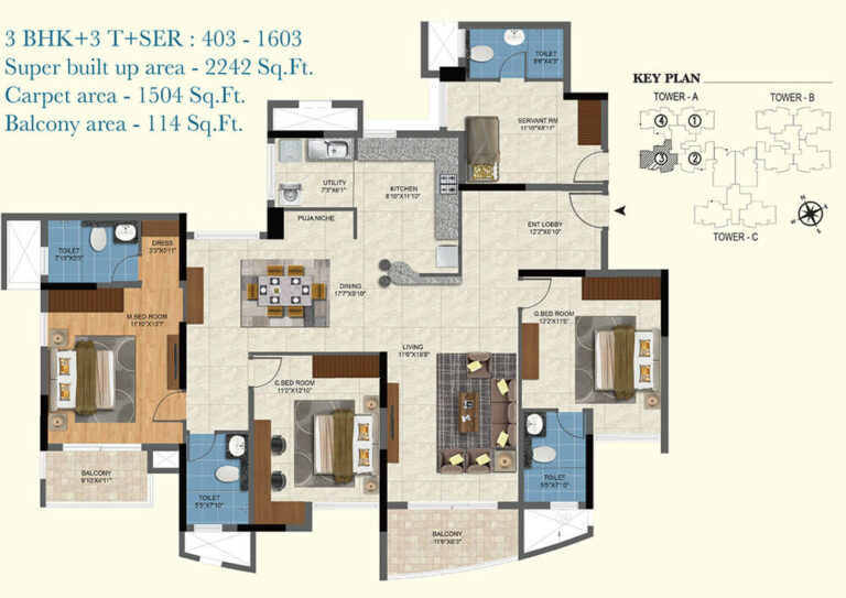 2242 3BHK+3T+SR - Salarpuria Sattva Aqua Vista