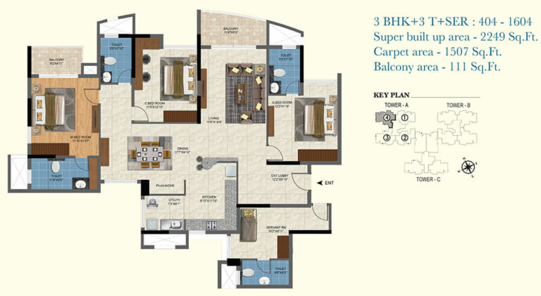 2249 3BHK+3T+SR - Salarpuria Sattva Aqua Vista