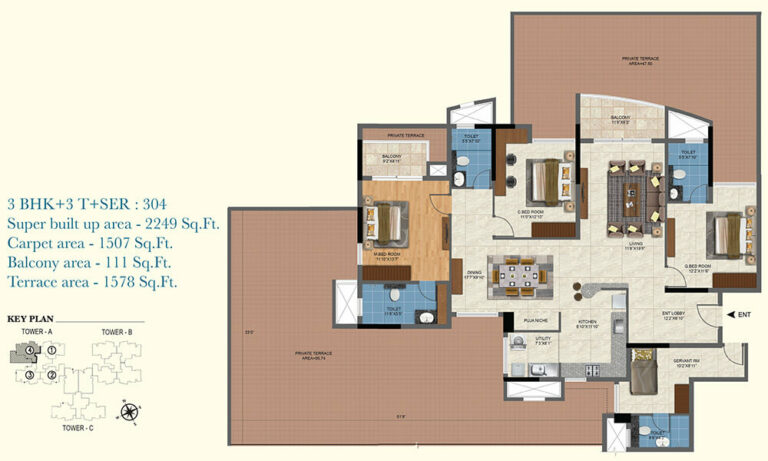 2249 3BHK+3T+SR Terrace - Salarpuria Sattva Aqua Vista