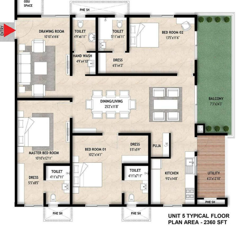 2360 3BHK - Mahaveer Crystal Garden