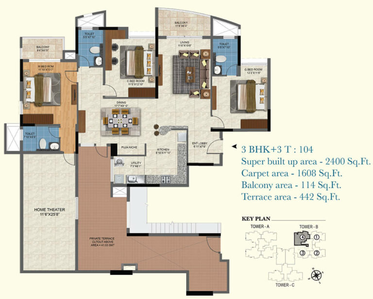 2400 3BHK+3T - Salarpuria Sattva Aqua Vista