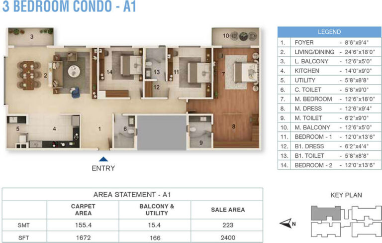 2400 A1 3BHK - Adarsh Stratuss