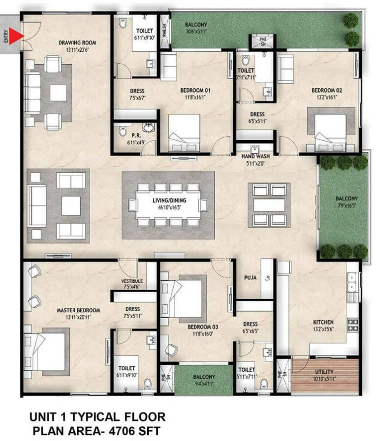 4706 4BHK - Mahaveer Crystal Garden
