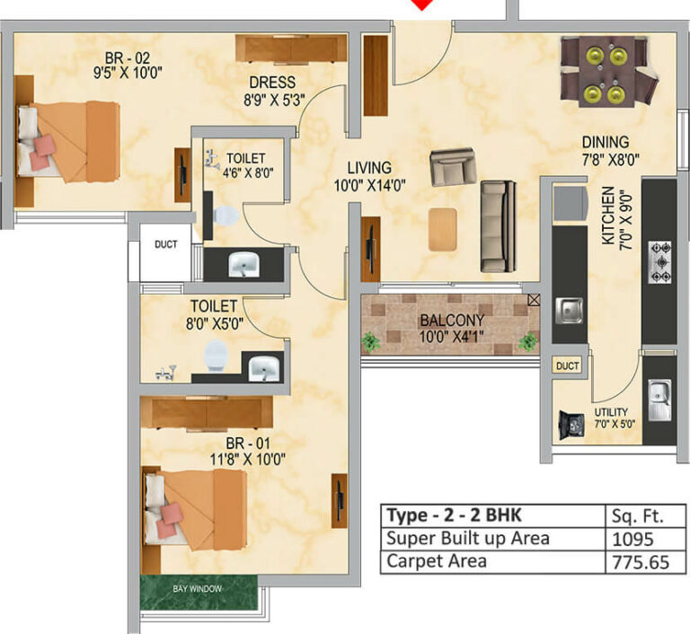 1095 2BHK - SNN Raj Serenity Gardens Phase 2