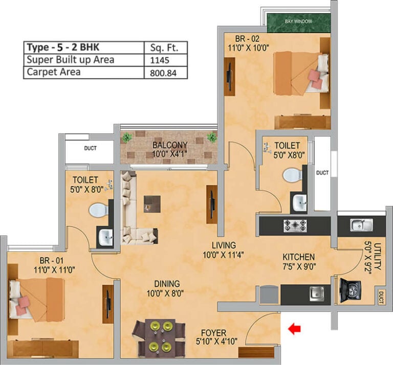1145 2BHK - SNN Raj Serenity Gardens Phase 2