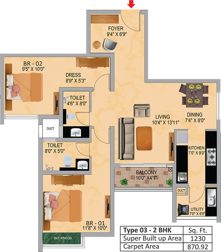 1230 2BHK - SNN Raj Serenity Gardens Phase 2