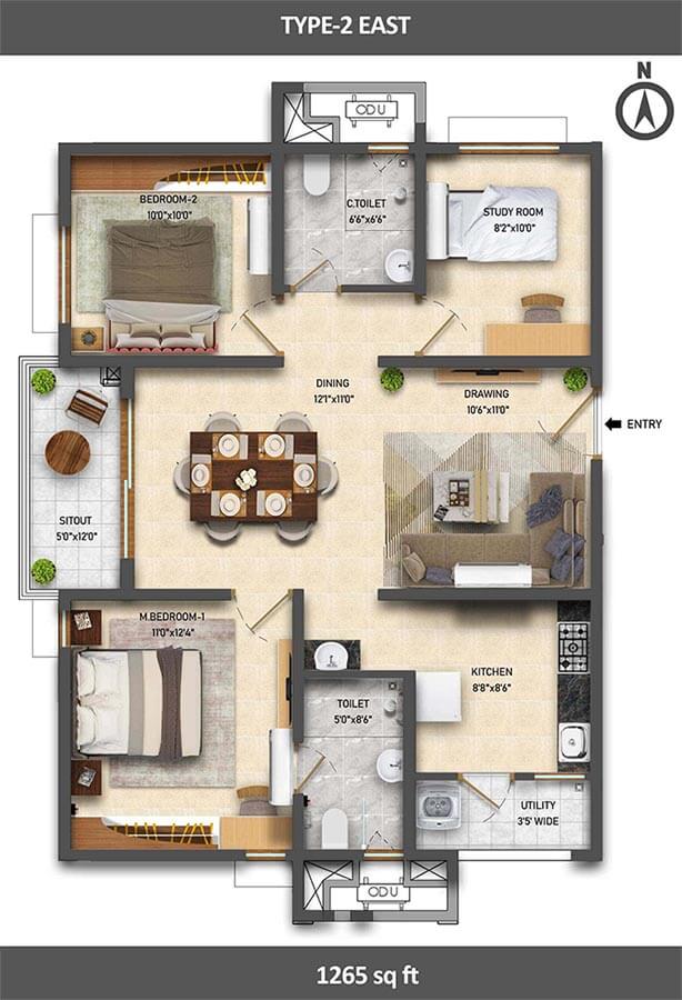 1265 2.5BHK - Ramky One Symphony