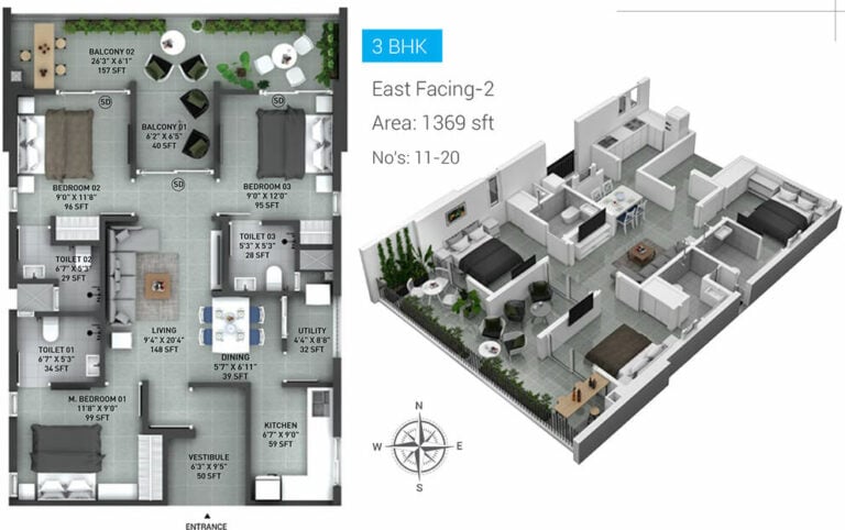 1369 3BHK East - Incor Lake City