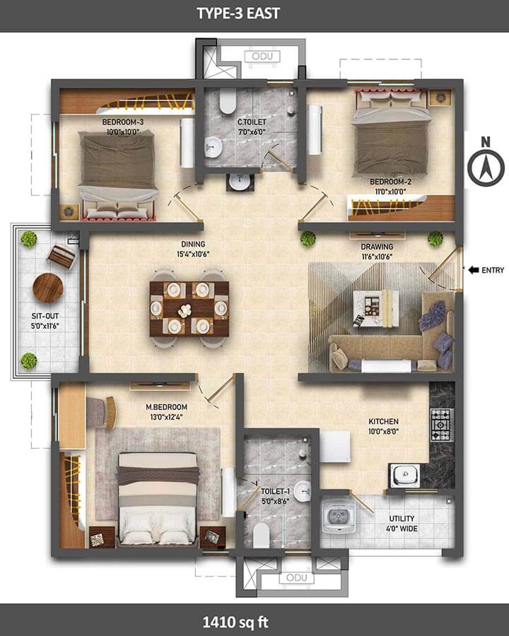 1410 2.5BHK - Ramky One Symphony