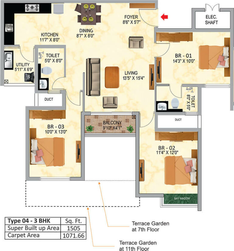 1505 3BHK - SNN Raj Serenity Gardens Phase 2
