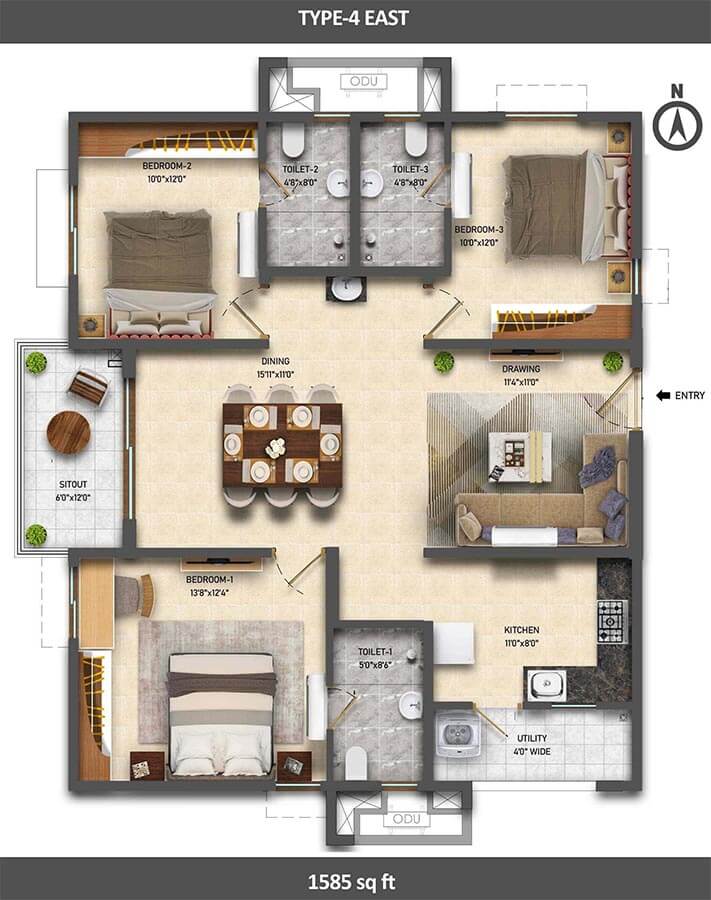 1585 3BHK - Ramky One Symphony