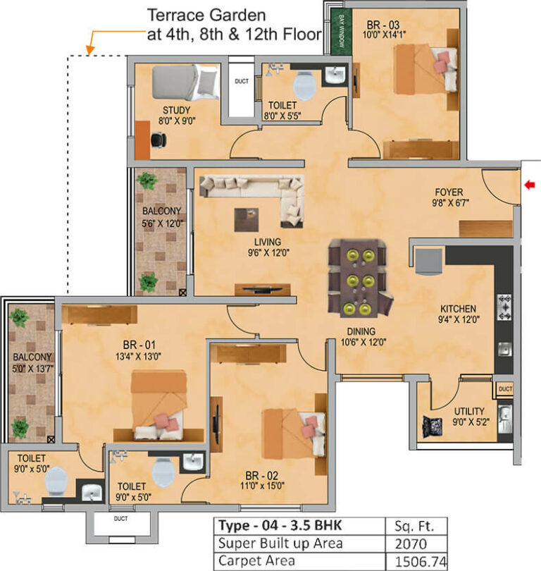 2070 3.5BHK - SNN Raj Serenity Gardens Phase 2