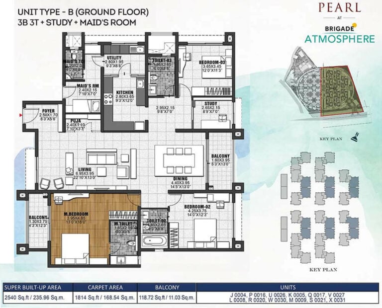 2540 3BHK+S+MR - Pearl At Brigade Atmosphere
