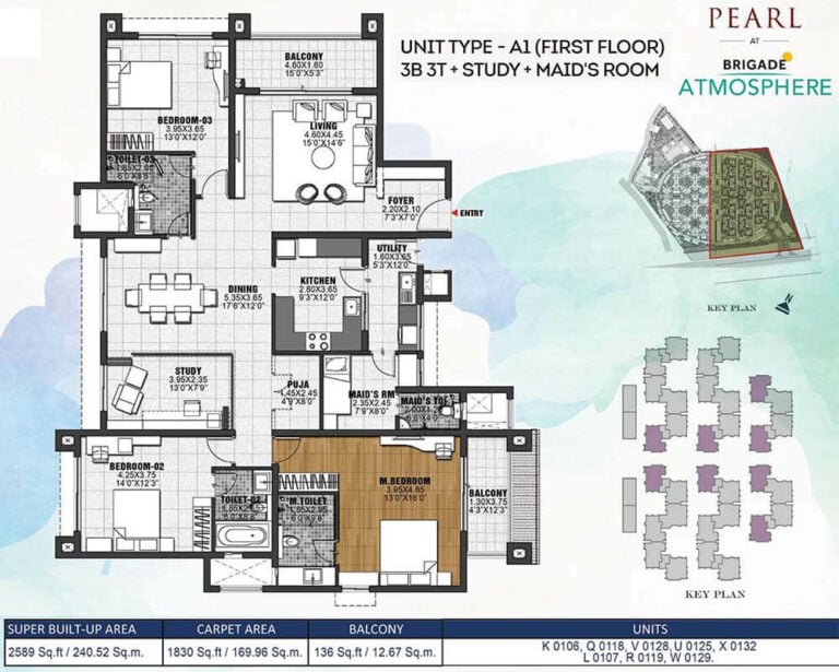 2589 3BHK+S+MR - Pearl At Brigade Atmosphere