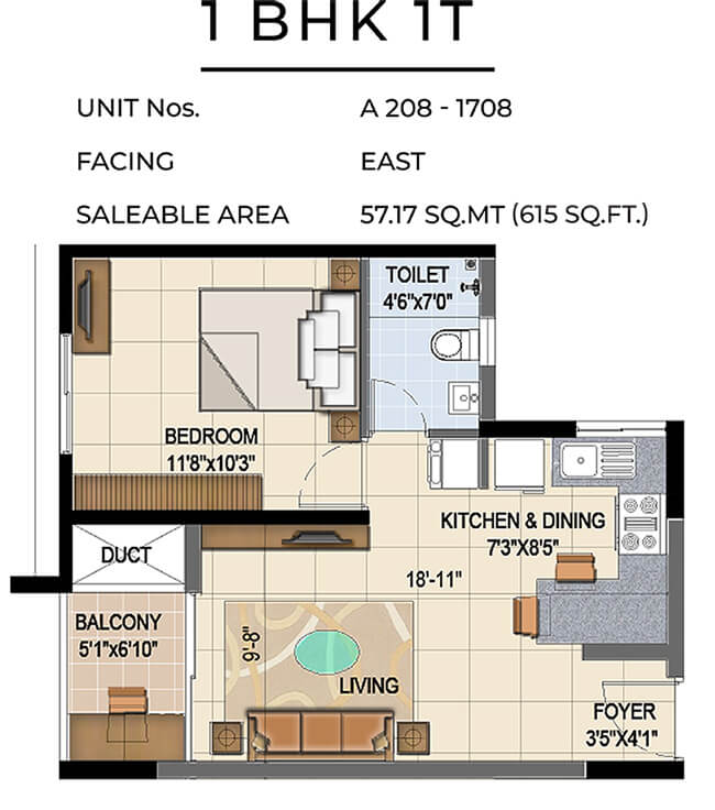 615 1BHK - TVS Emerald Jardin