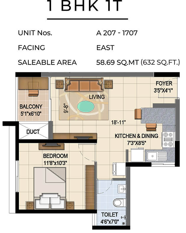 632 1BHK - TVS Emerald Jardin