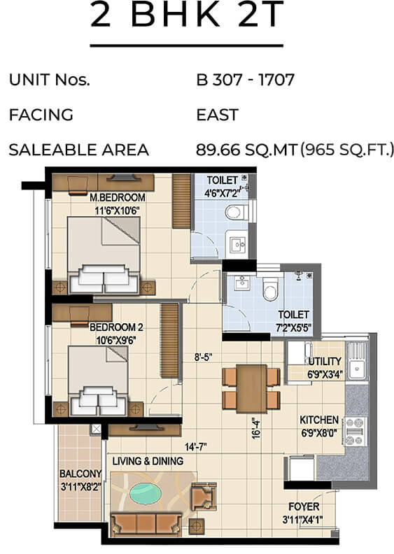 965 2BHK - TVS Emerald Jardin