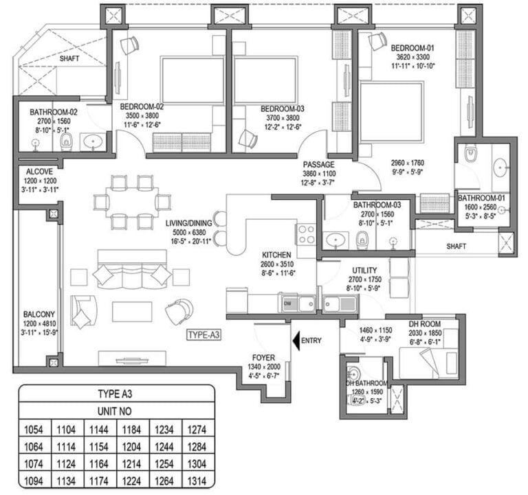 Type A3 3BHK - Sobha Royal Crest