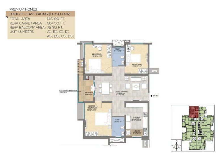 1451 3BHK2T - Magnific At TVS Emerald Peninsula