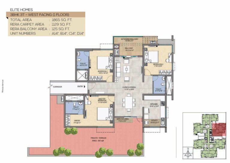 1865 3BHK3T West - Magnific At TVS Emerald Peninsula