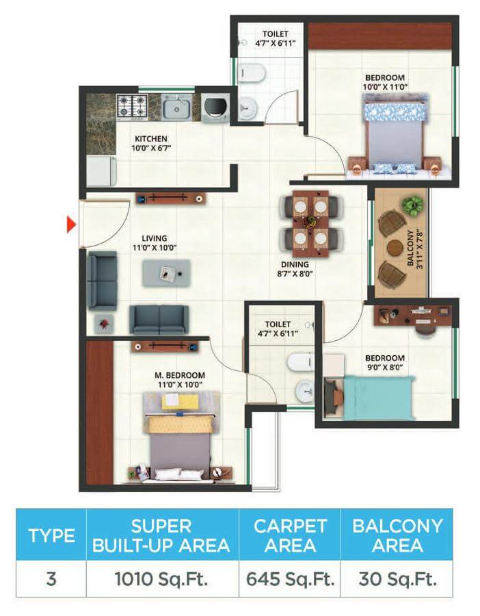 1010 3BHK - Sattva Aeropolis