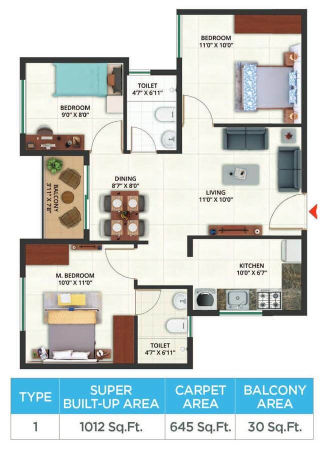 1012 3BHK - Sattva Aeropolis