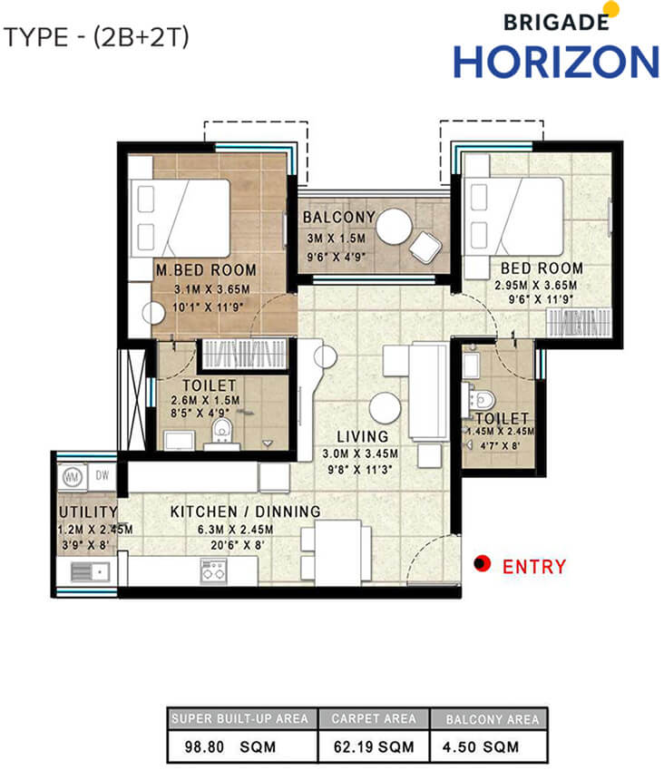 1063 2BHK Brigade Horizon