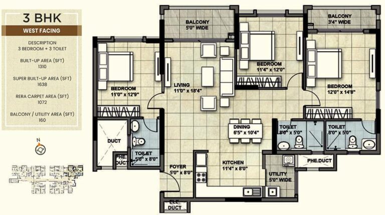1638 3BHK W - NCC Urban Park View