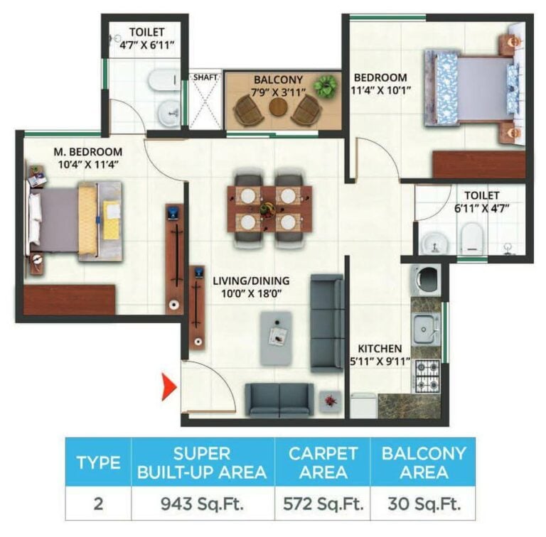 943 2BHK - Sattva Aeropolis