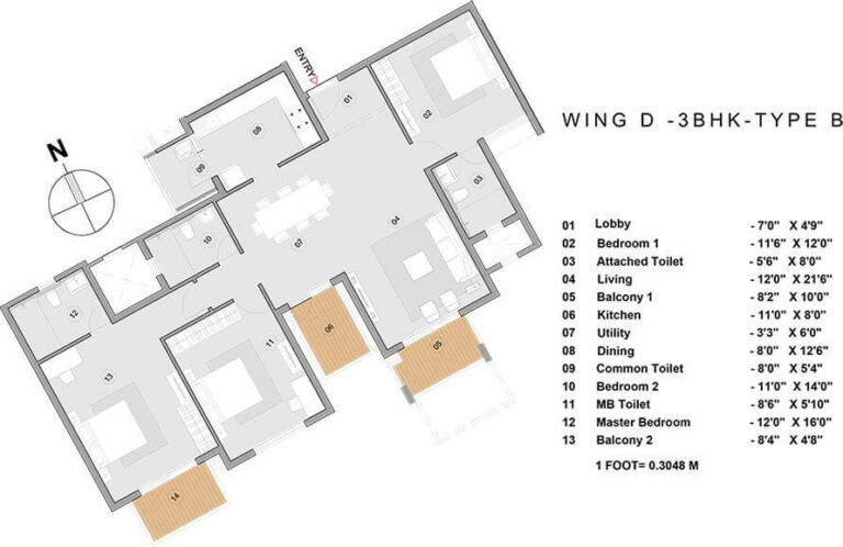3BHK TYPEB - Purva Park Hill