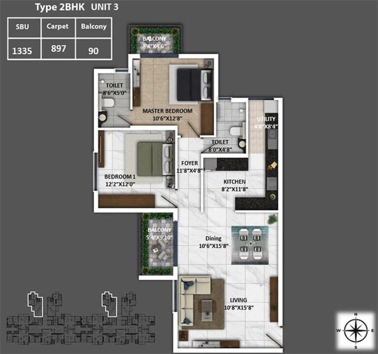 1335 2BHK - Keya Spring